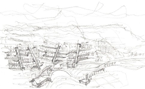 Propuesta de adaptación del
espacio urbano. Presentando elevadores verticales y corredores horizontales de
unión para circulación peatonal y en búsqueda de una imagen urbana.